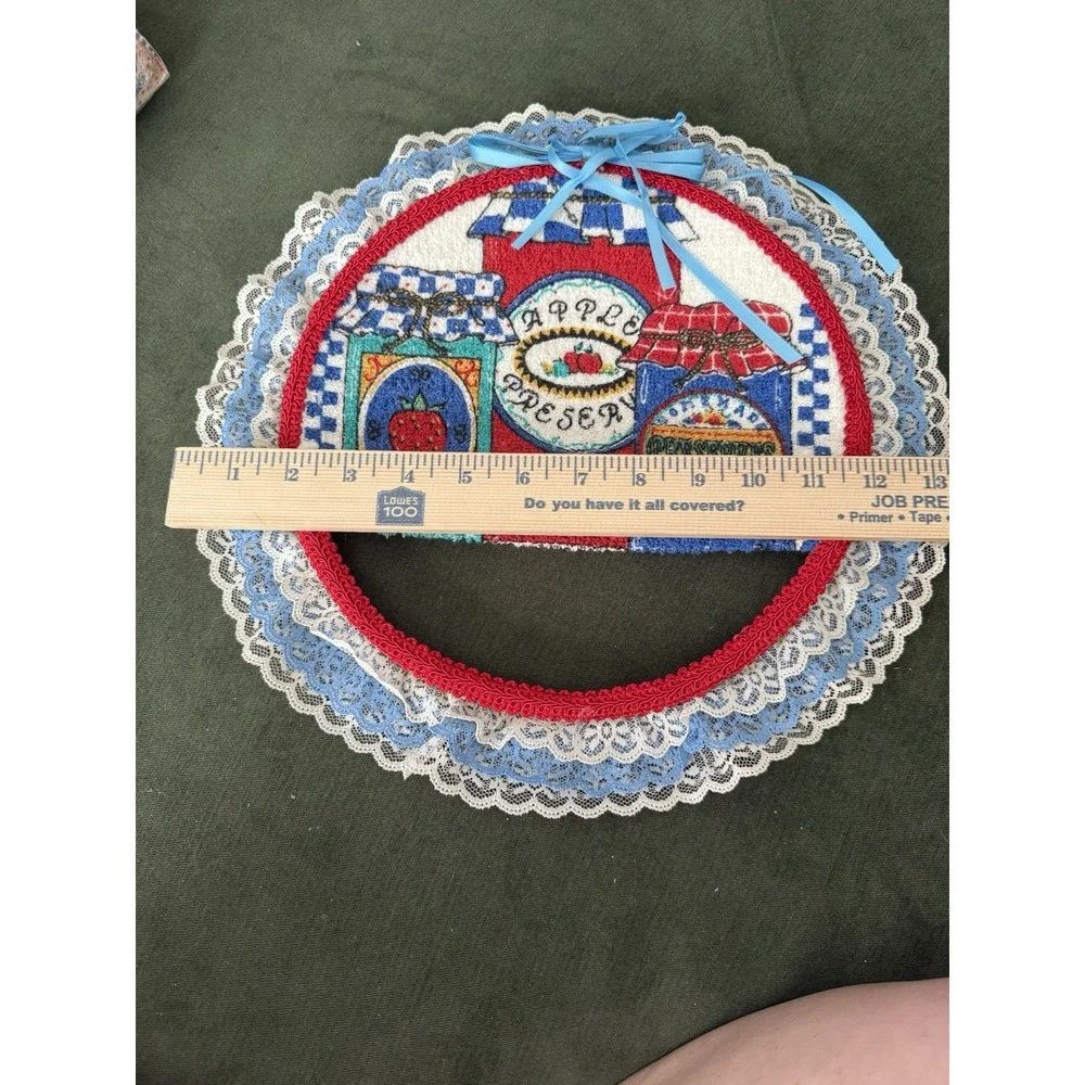 Vintage Fabric Embroidery Hoop Handmade Wall Decor Lace Cottagecore Country Farm